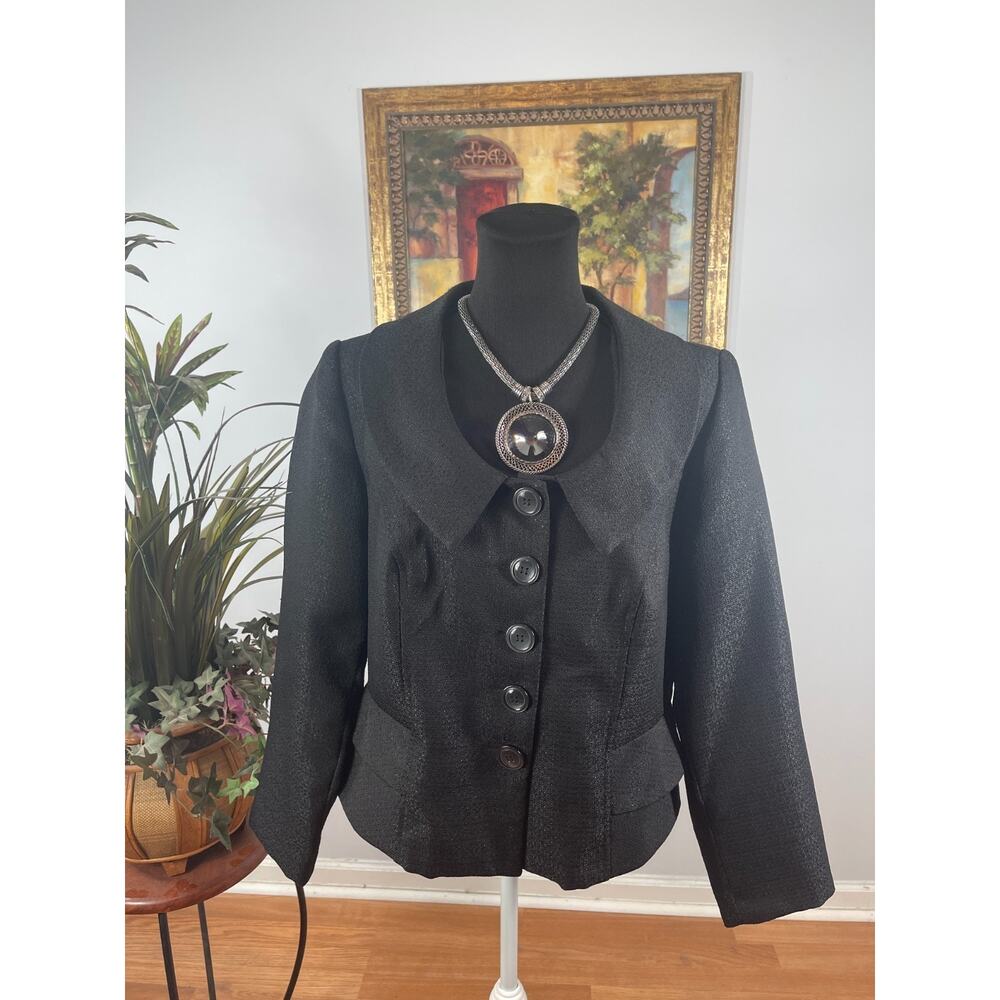 Giorgio Sant'Angelo Blazer Women's 14W Black Metallic Cocktail Lapel Shawl Fairy